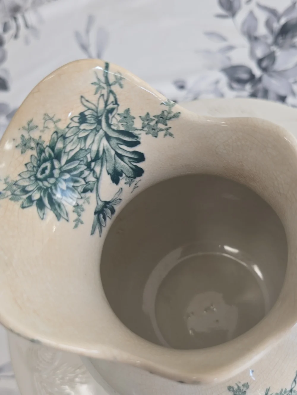 Vintage Buffalo Pottery Chrysathemum Pitcher Vase Semi Vitreous